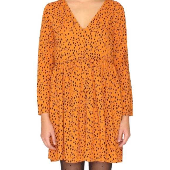 Pepaloves by Anthropologie Women Mustard Cheetah Baby Doll High Waist Dress M - Picture 5 of 11